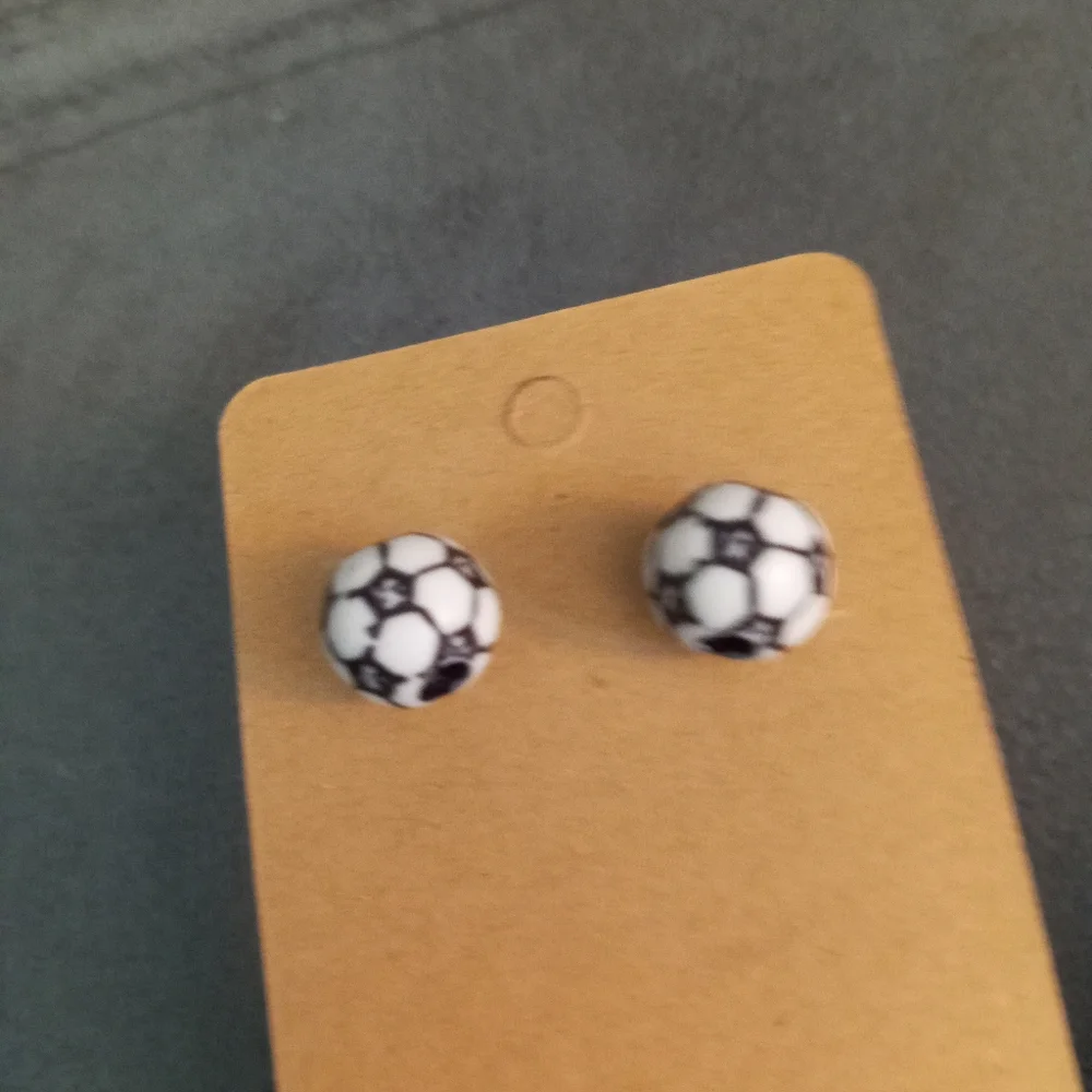 hand crafted soccer ball stud post back earrings black and white - Picture 3 of 6